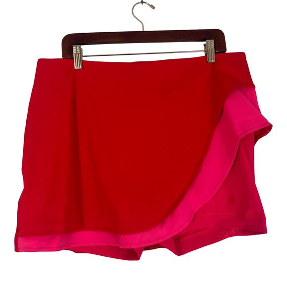 Lululemon Asymmetrical Layered High-Rise Tennis Skirt Red Pink Golf Pickleball - Picture 4 of 8